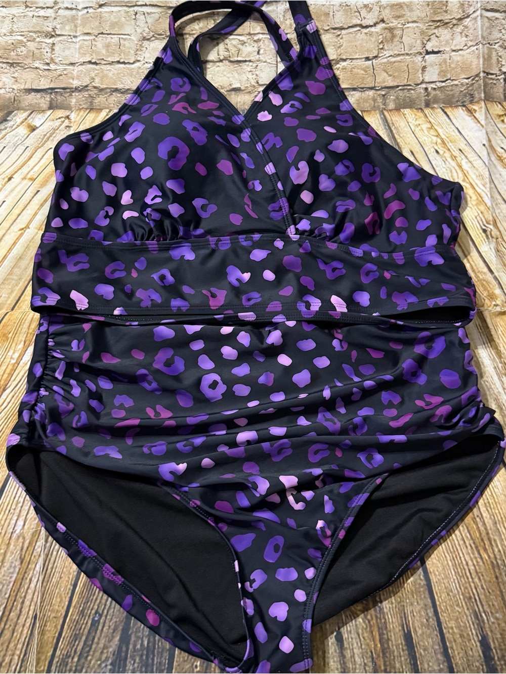 Bloom Chic Womens 18/20 Purple Black Leopard Cross Back Bikini Set 2 Piece Swim - Picture 2 of 7